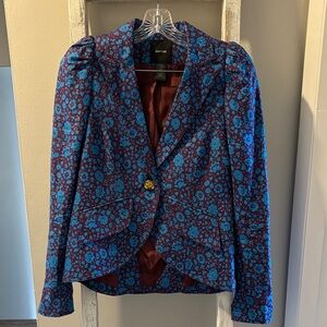 Smythe Blue and Burgundy Floral Puff Sleeve Blazer